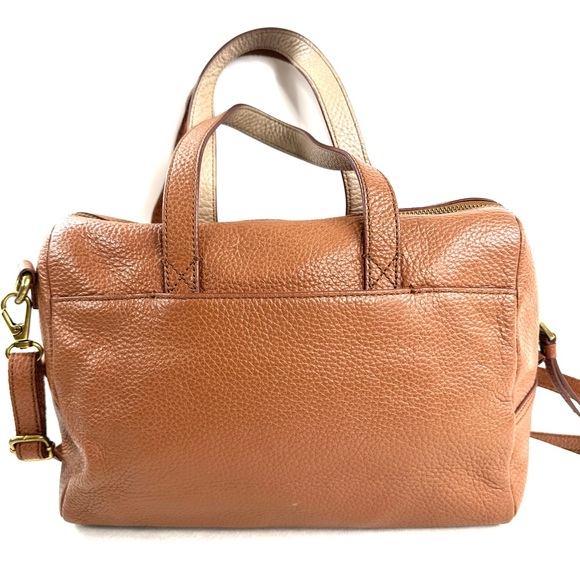 FOSSIL Brown Pebbled Leather Medium Barrel Duffle Crossbody Bag Brass 1145 - Picture 4 of 11